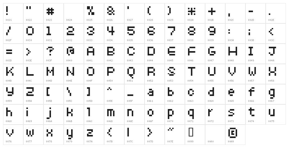 8pxbus Character Map