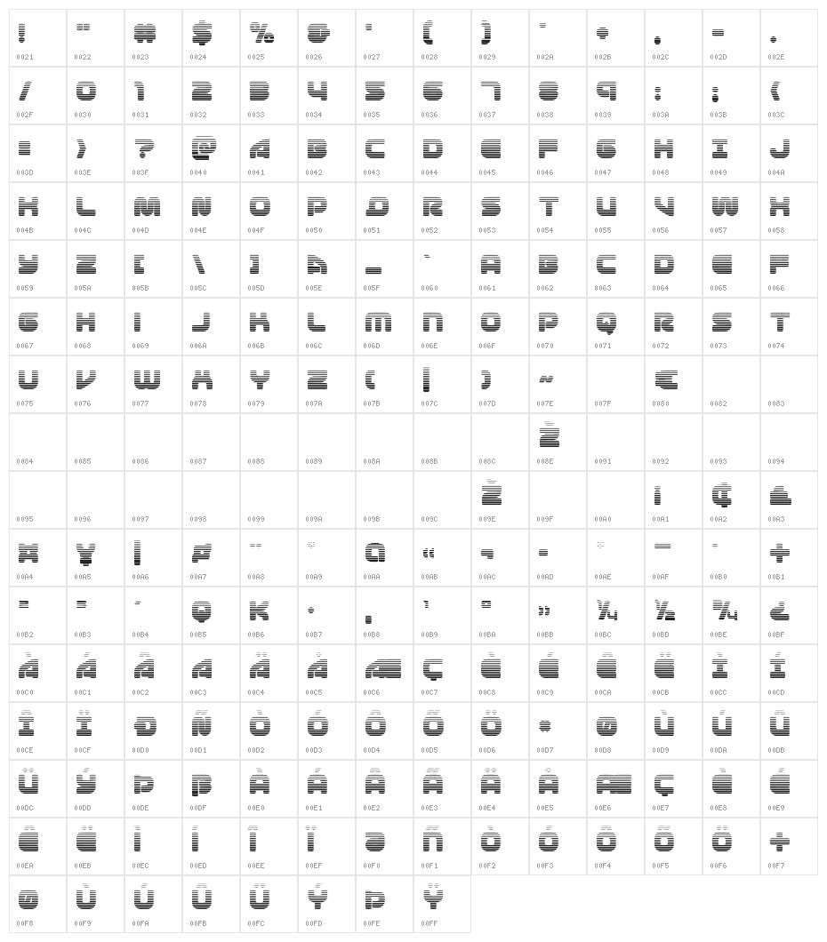 1st Enterprises Gradient Character Map