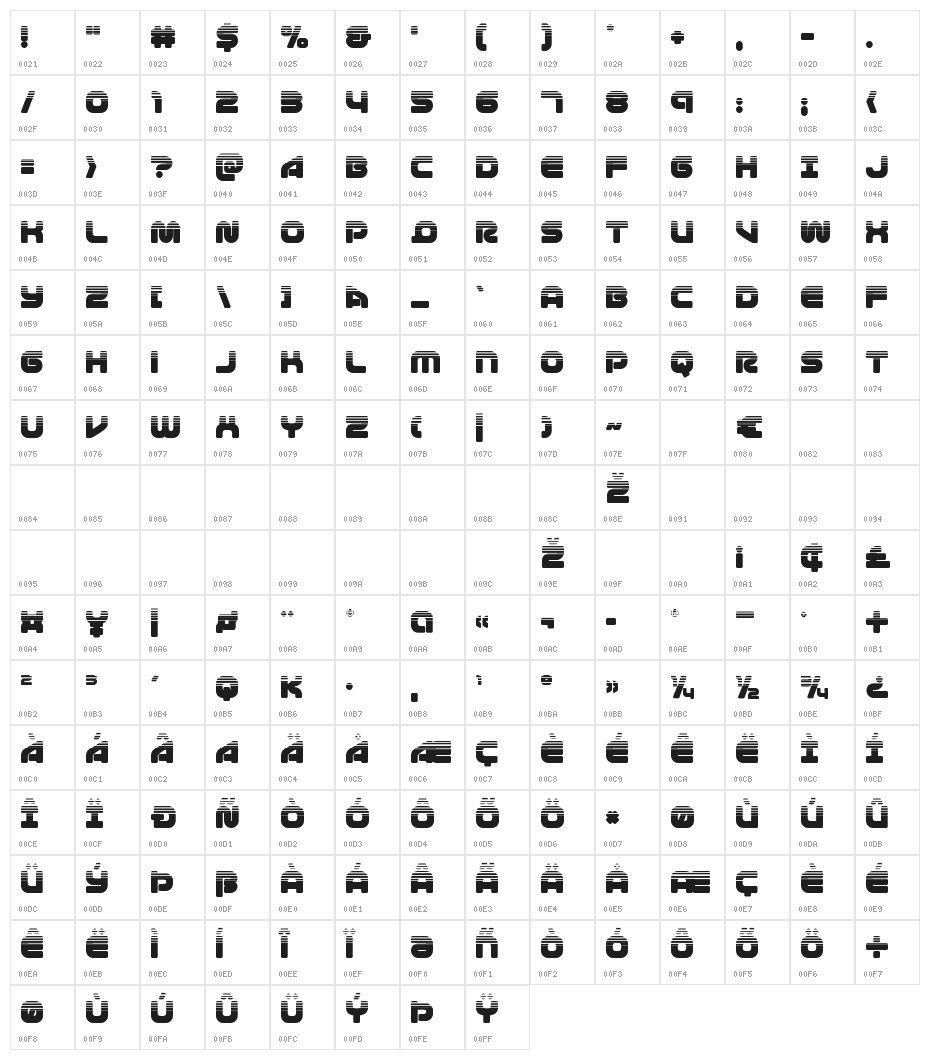 1st Enterprises Halftone Character Map