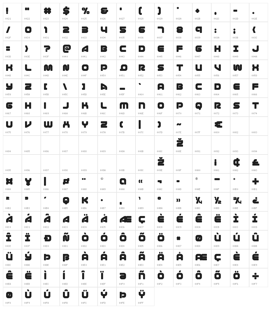 1st Enterprises Regular Character Map