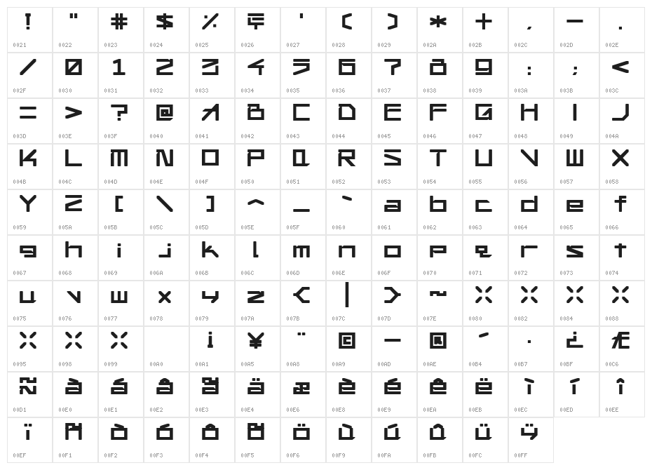 !Square Engine 050 Apex Bold Character Map