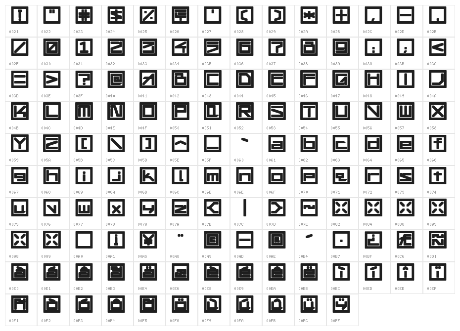 !Square Engine 150 Simplex Bold Character Map