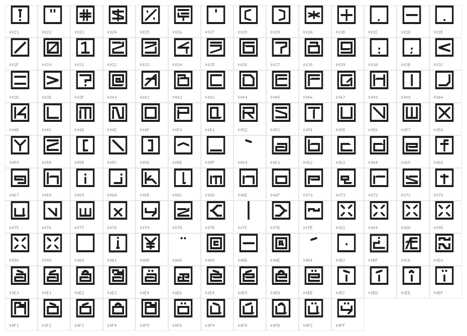 !Square Engine 150 Simplex Character Map