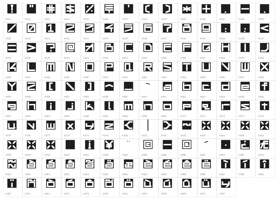 !Square Engine 250 Reflex Bold Character Map