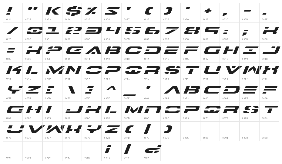 7th Service Expanded Italic Character Map