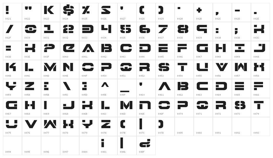 7th Service ExtraBold Character Map
