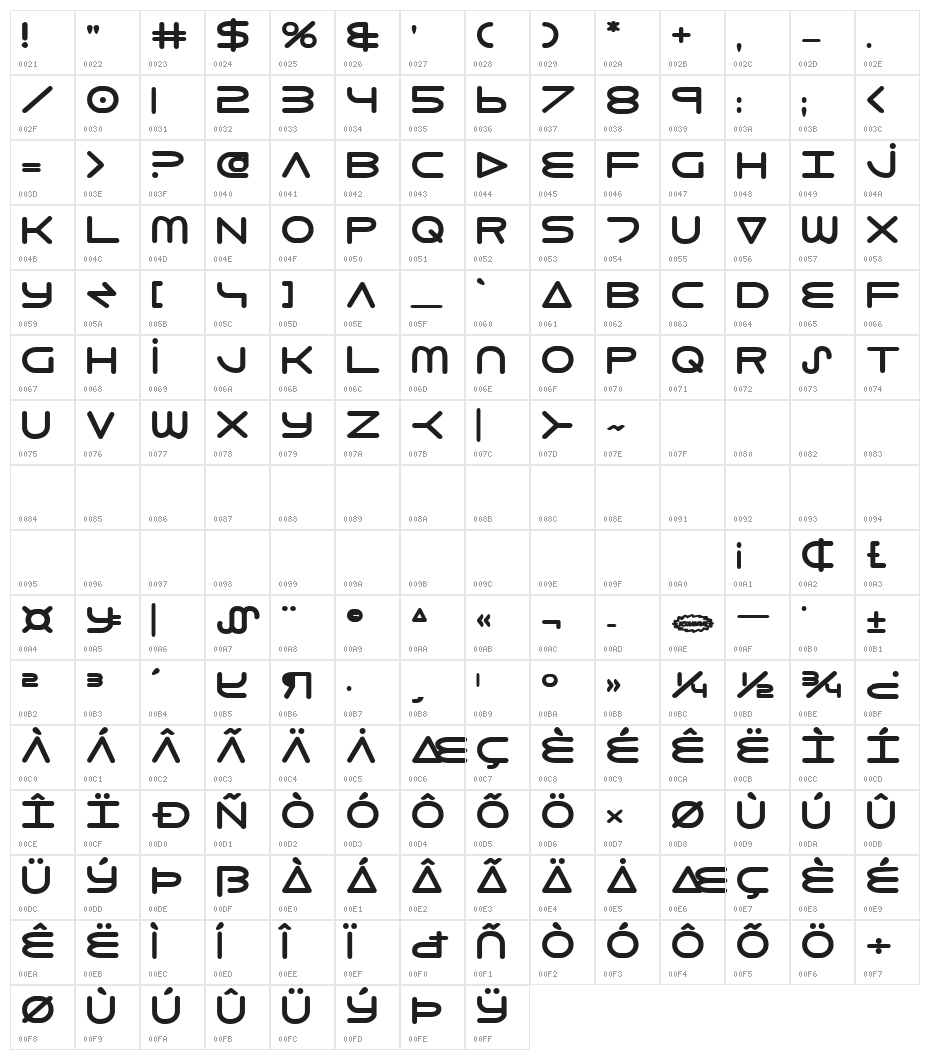 8th Element ExtraBold Character Map