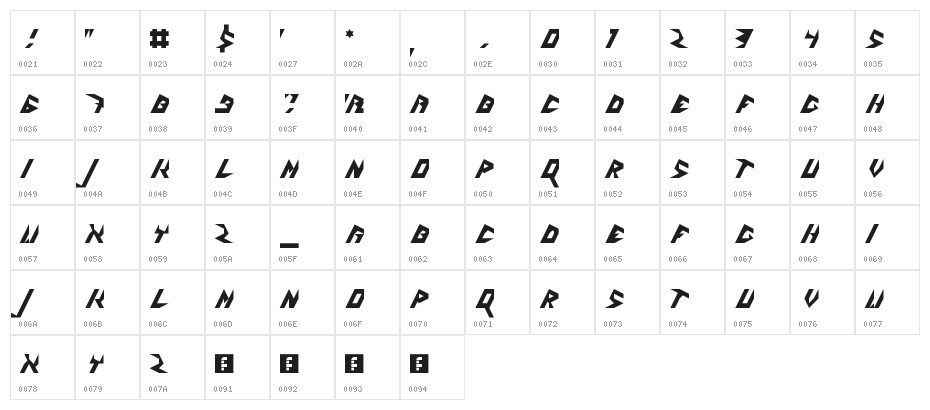 5Zlash Regular Character Map