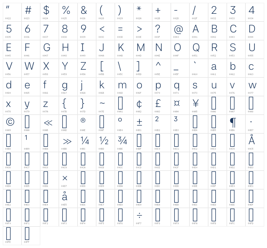 42dot Sans Light Character Map