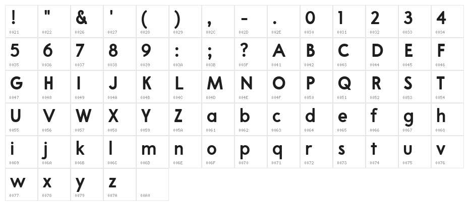 A Pompadour Bold Sample Character Map