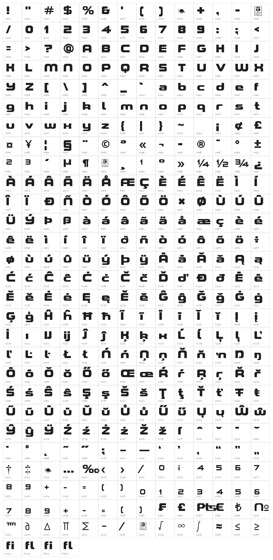 A*SPACE HEAVY Demo Character Map