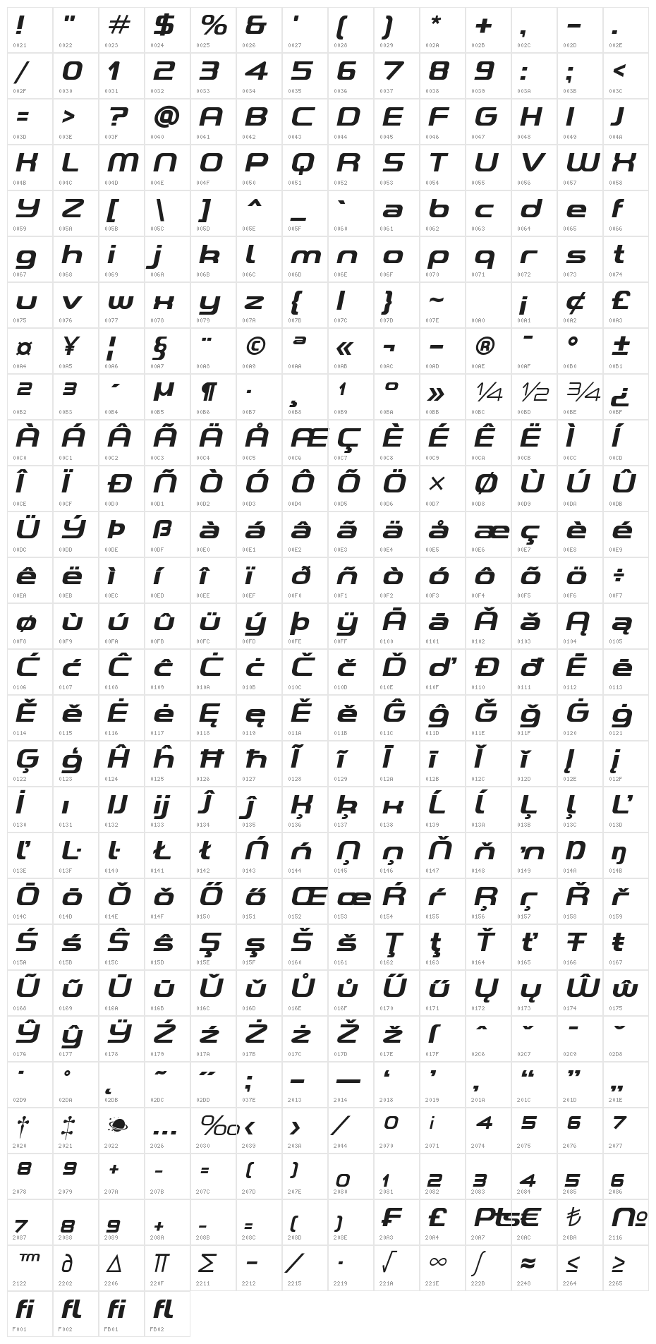A-Space Demo Bold Italic Character Map