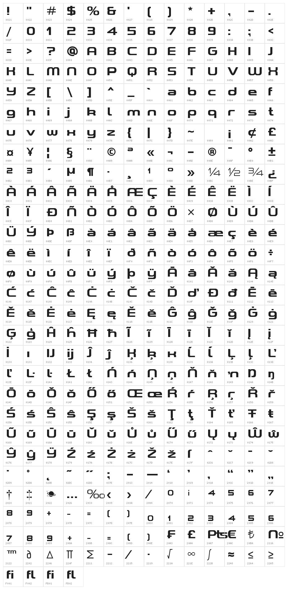 A-Space Demo Bold Character Map