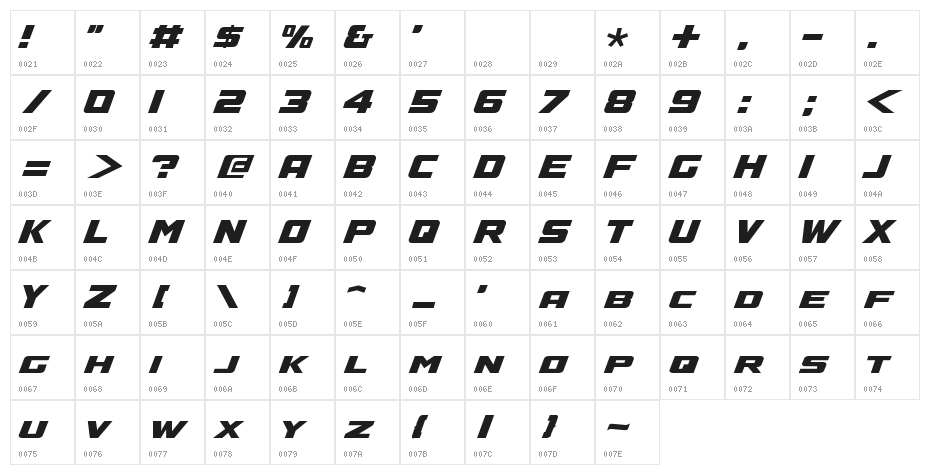 A4 SPEED Bold Character Map
