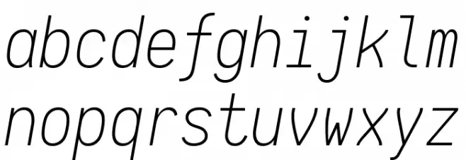 Aardvark Fixed Extralight Italic Schriftart Kleinbuchstaben