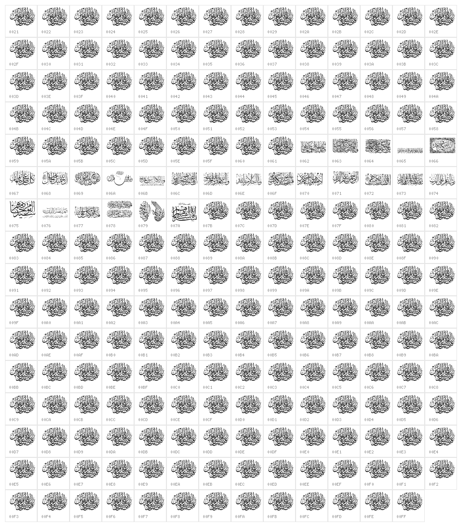 Aayat Quraan 18 Character Map