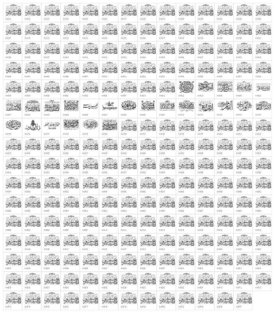 Aayat Quraan 22 Character Map