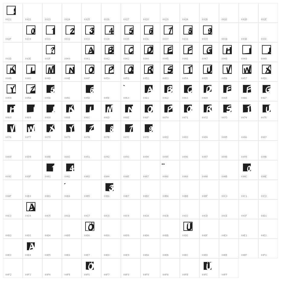 ABCLogosXYZCrazy-Oblique Character Map