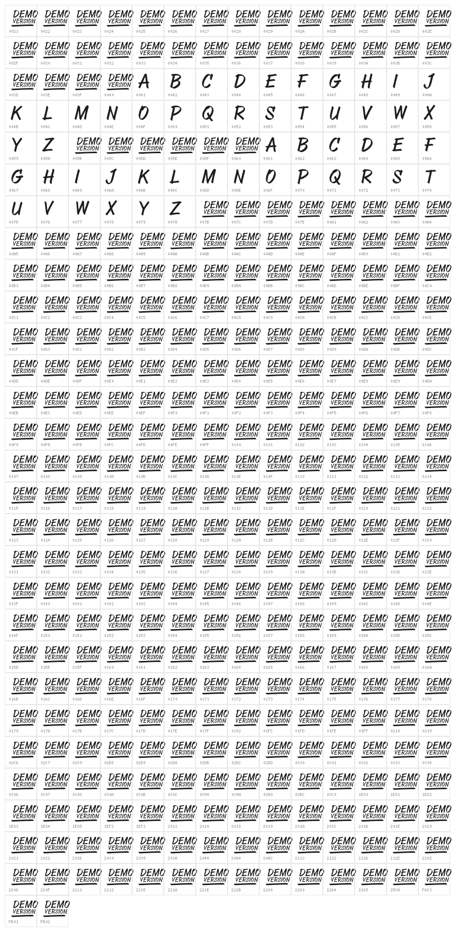 ABOVEADEMOVERSION Character Map