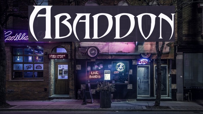 Abaddon!` Font examples