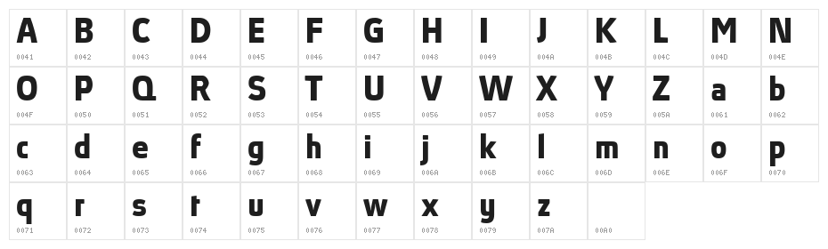 Absolut Pro Bold reduced Character Map