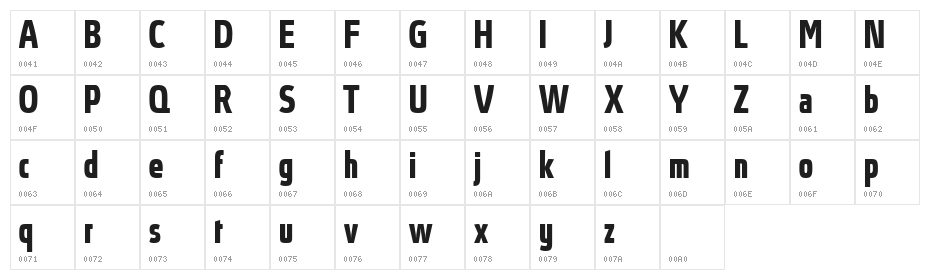Absolut Pro Condensed Bold reduced Character Map