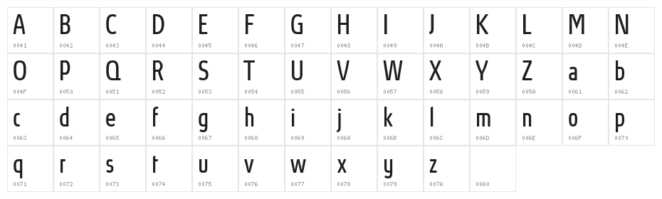 Absolut Pro Condensed Book reduced Character Map