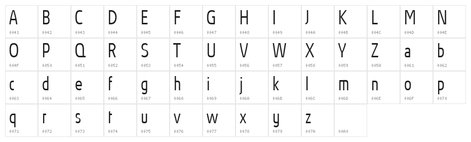 Absolut Pro Condensed Light reduced Character Map