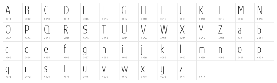 Absolut Pro Condensed Thin reduced Character Map