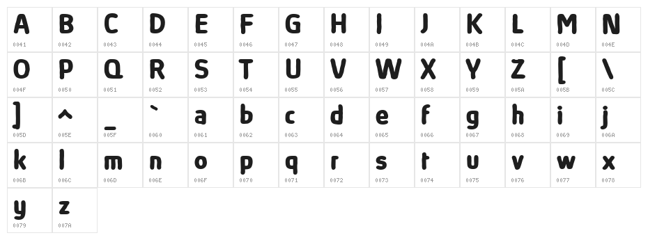 Absolut Sketch Reduced Bold Character Map