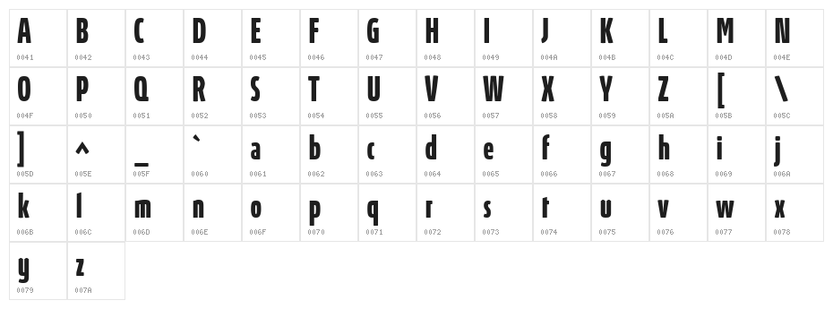 Absolut UltraCondensed Reduced Bold Character Map