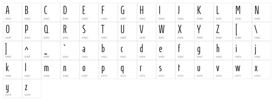 Absolut UltraCondensed Reduced Lt Character Map