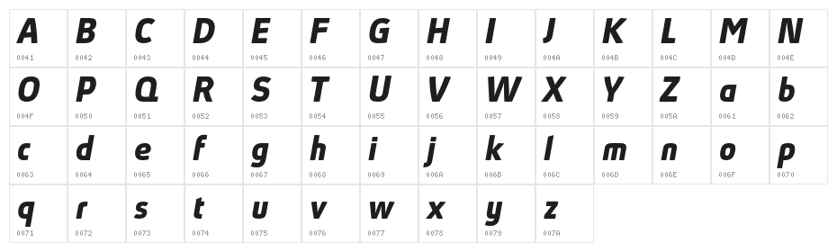 AbsolutPro-BoldIt Character Map