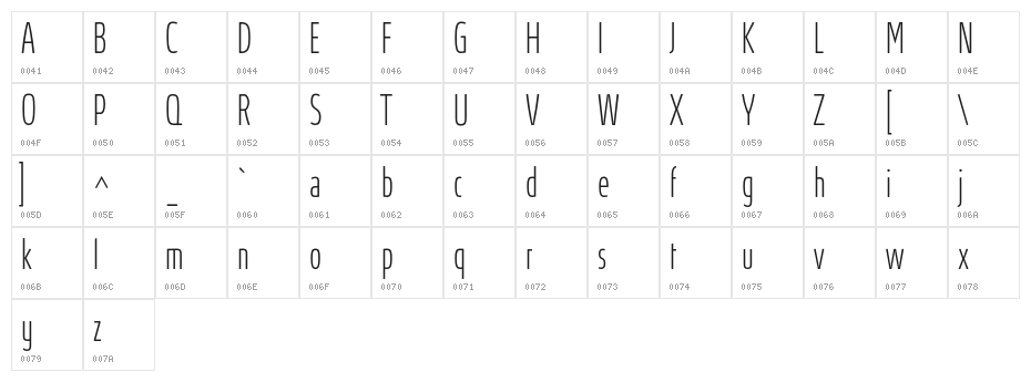 AbsolutUltraCondensedRed-Thin Character Map
