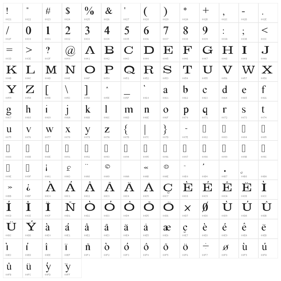 Absortile-Bold Character Map