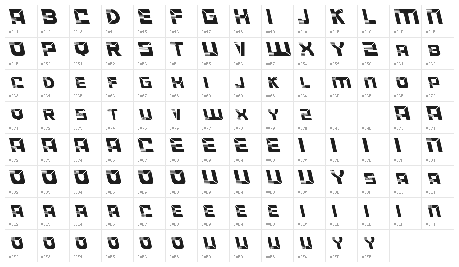 ACCELERARE Demo Leftalic Character Map