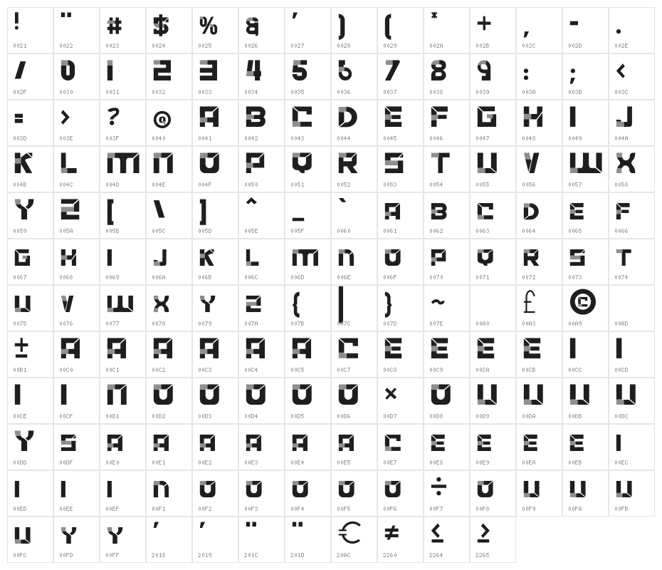 ACCELERARE Character Map