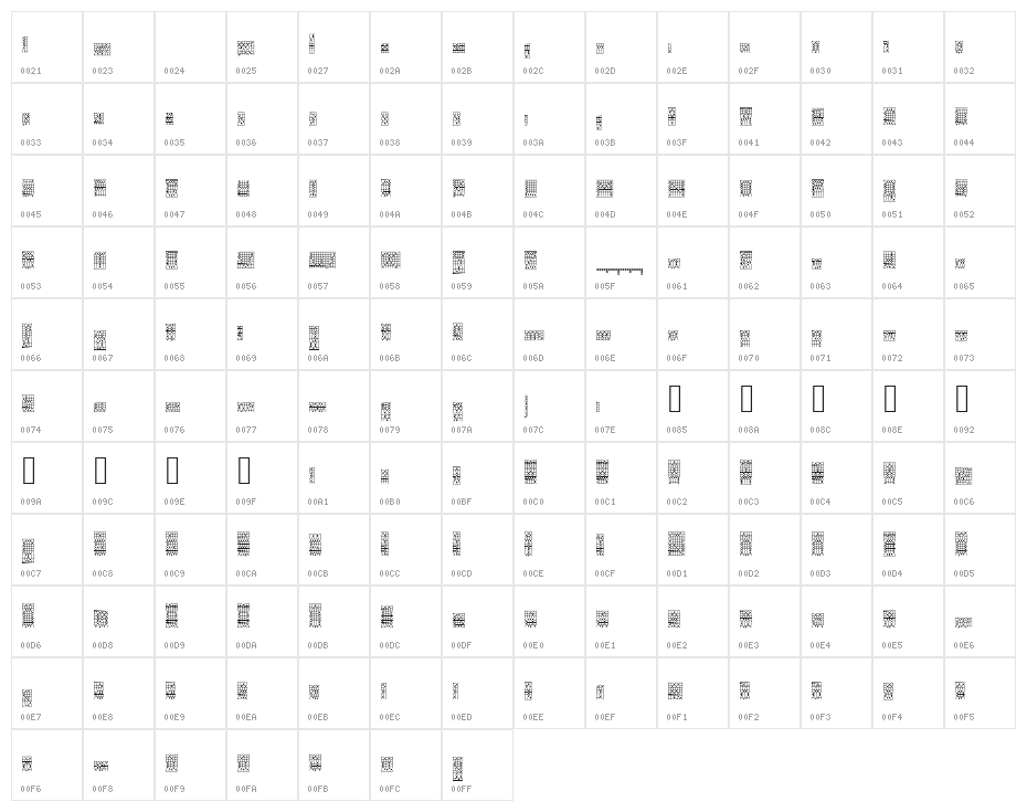 ACSF Adorable 4pt 57px Character Map