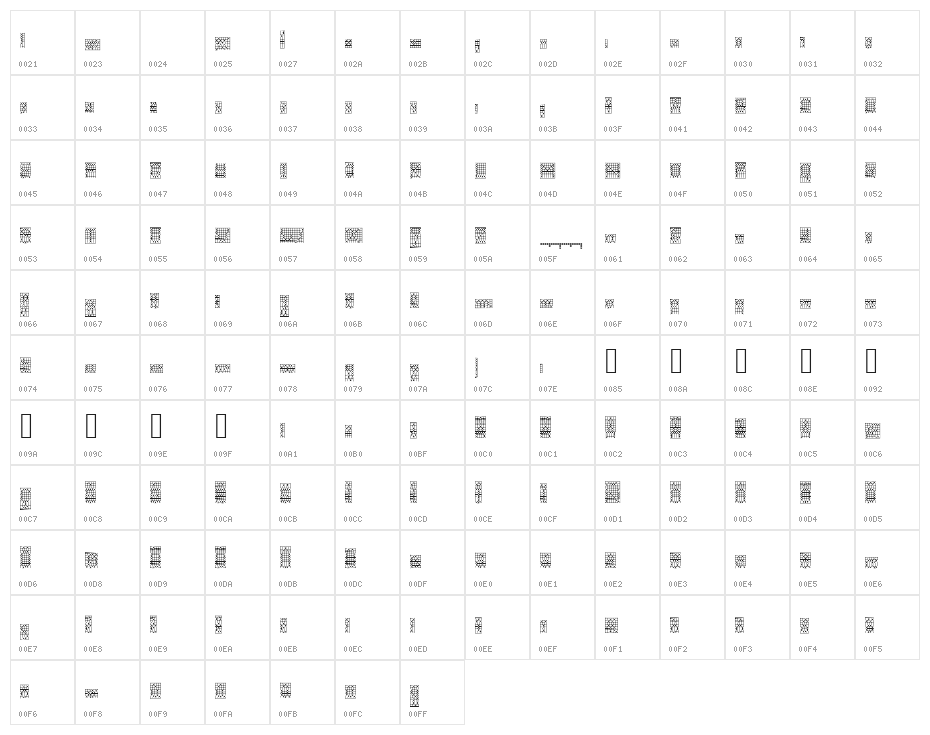ACSF Brave 4pt 57px Character Map