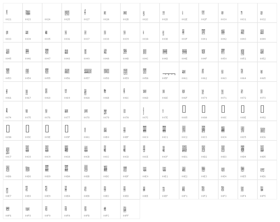 ACSF Chic 5pt 57px Character Map