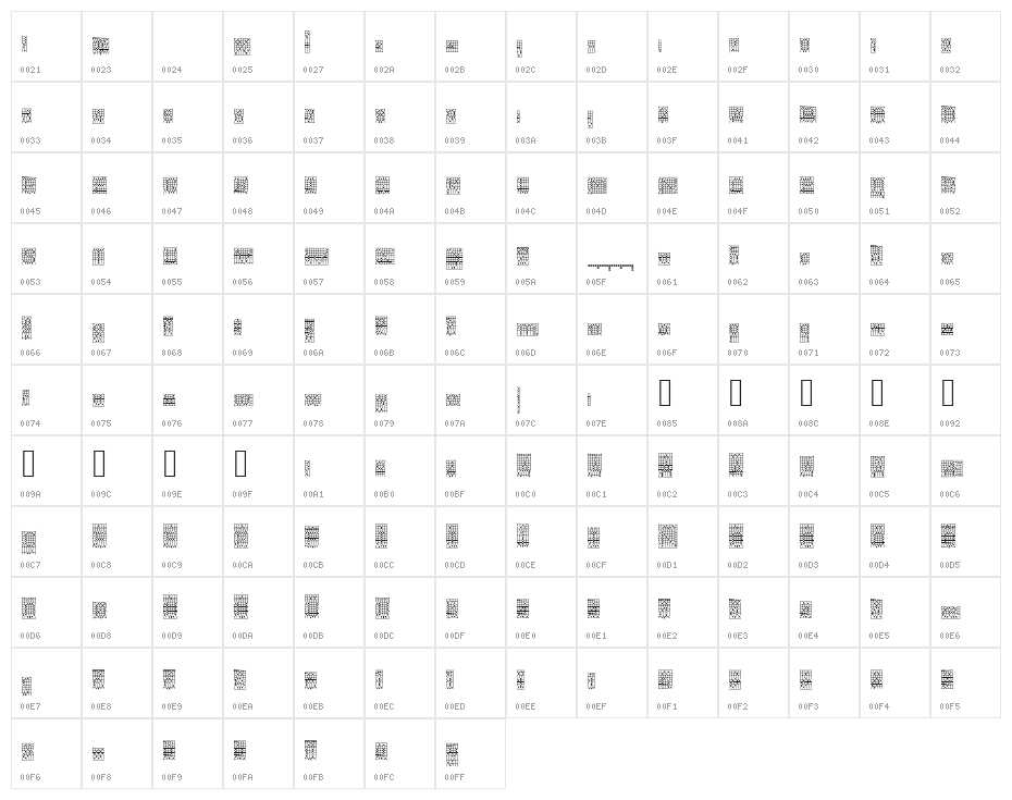 ACSF Divine 5pt 57px Character Map