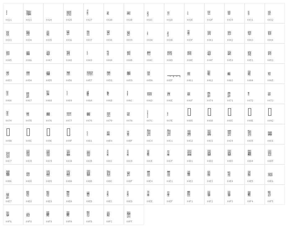 ACSF Festive 5pt 57px Character Map