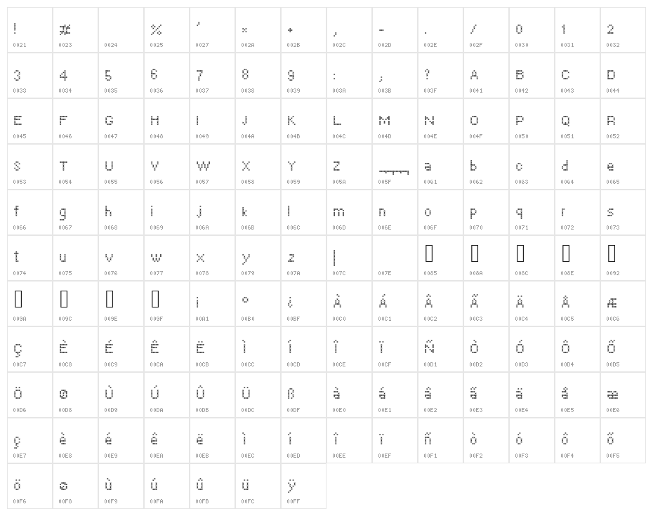 ACSF Festive 5pt light 57px Character Map