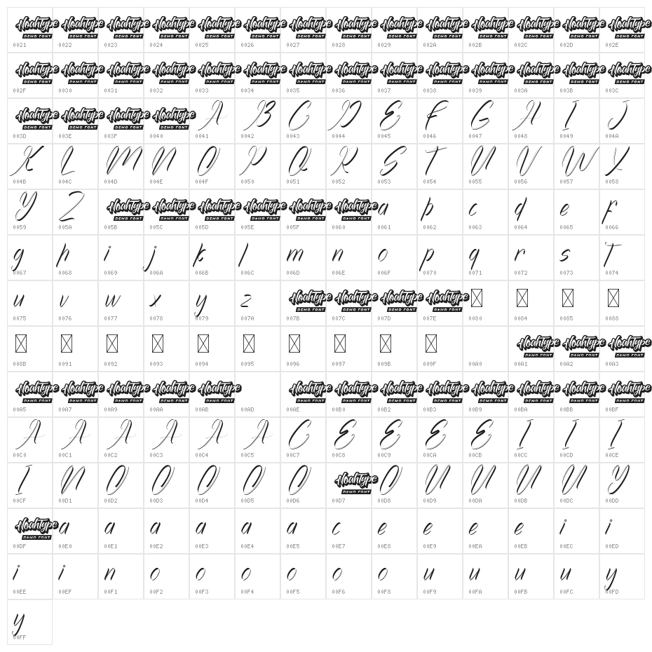Achilleas Demo Italic Character Map
