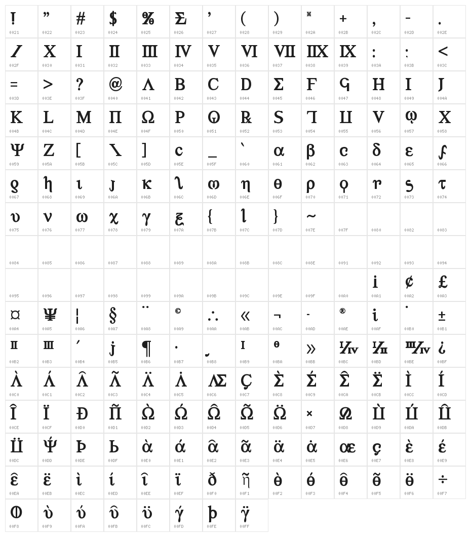 Achilles Bold Character Map