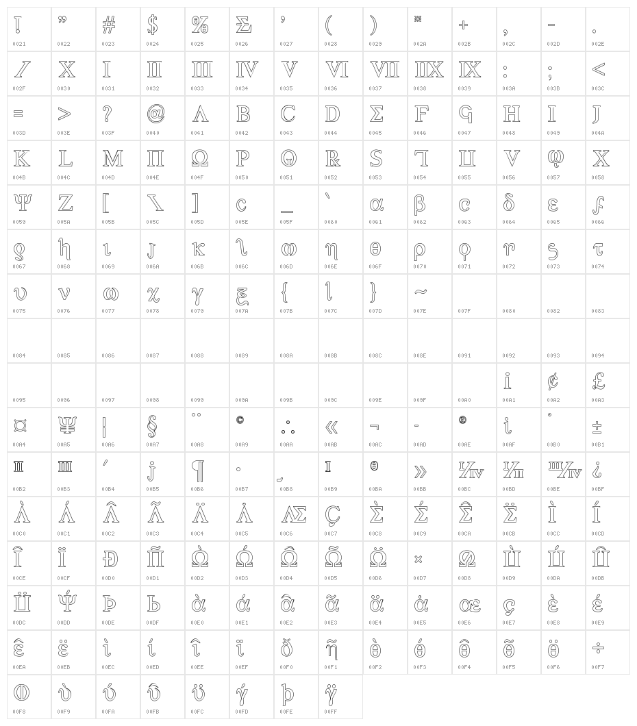 Achilles Outline Character Map