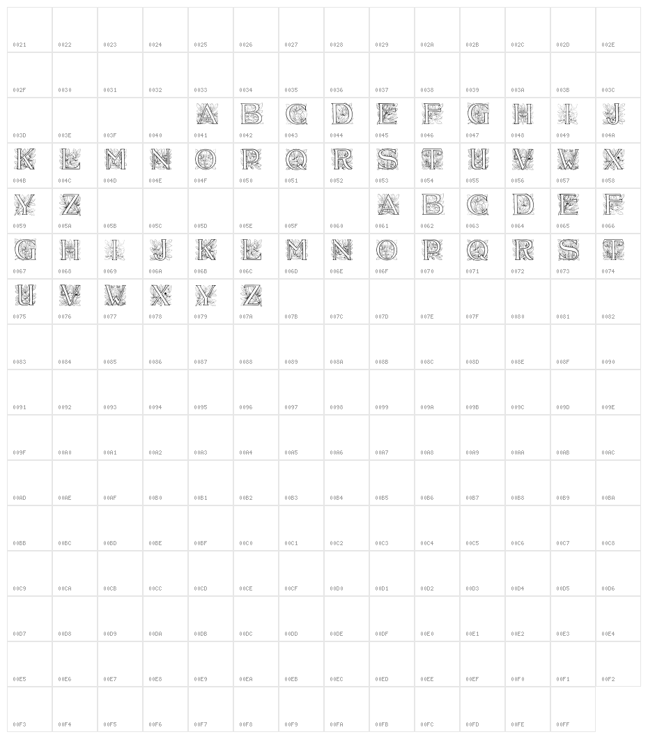 Acorn Initials Character Map