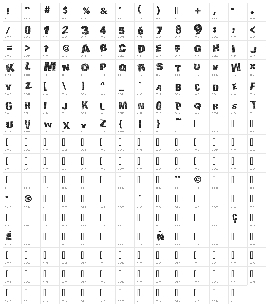 Action of the Time UPPER CASE Character Map