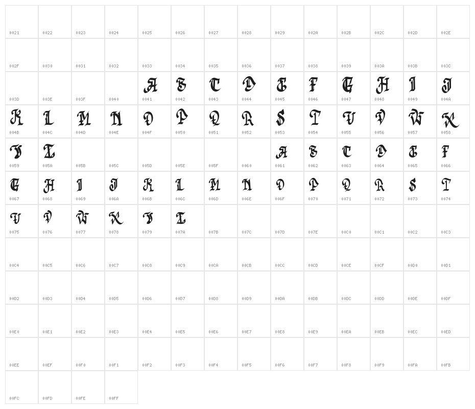 AcudeFREE Character Map
