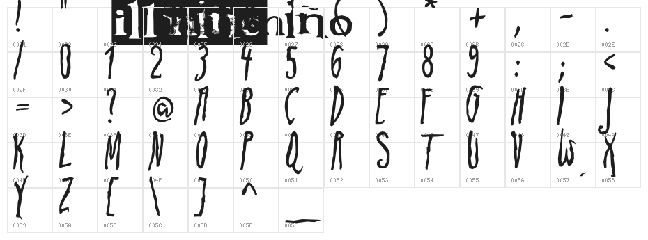 ADIstiLleRS Font Edgy Character Map